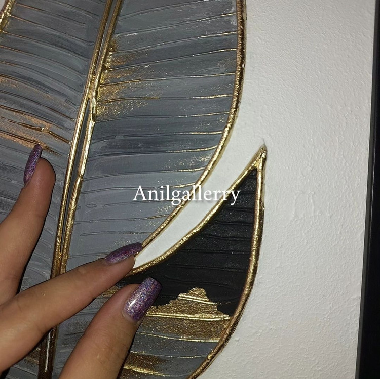 تابلو برجسته سه تیکه مزین به ورق طلا