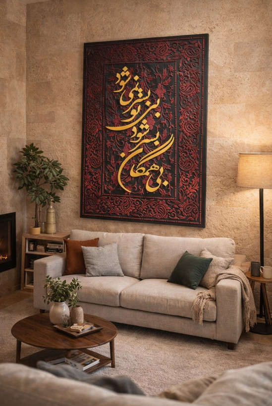 تابلو مخمل کاری شده تمام برجسته با حروف چوبی
